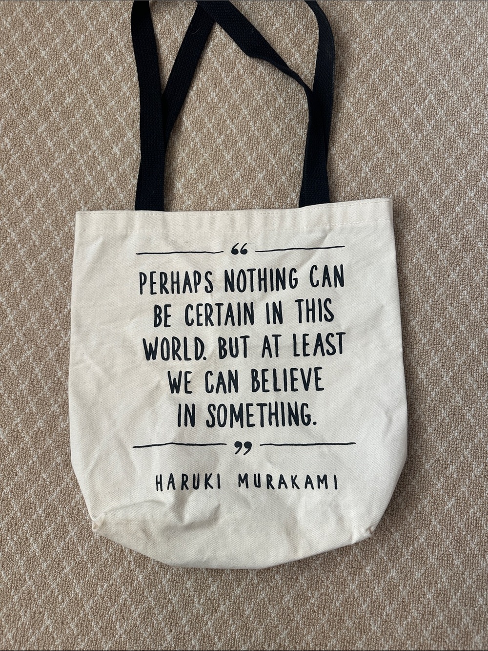 Haruki Murakami Canvas Cat Tote Bag with Black Straps - Picture 2 of 5